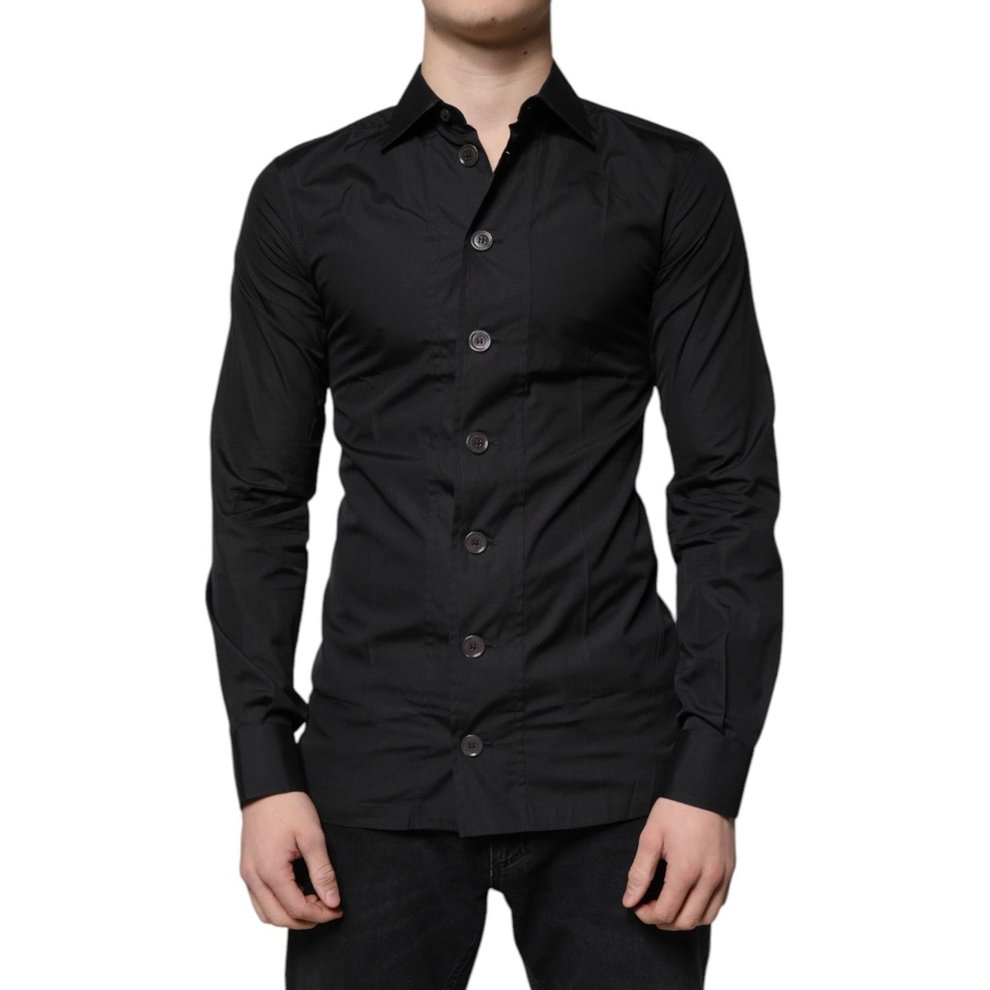 Dolce & Gabbana Black Cotton Formal Long Sleeves Dress Shirt