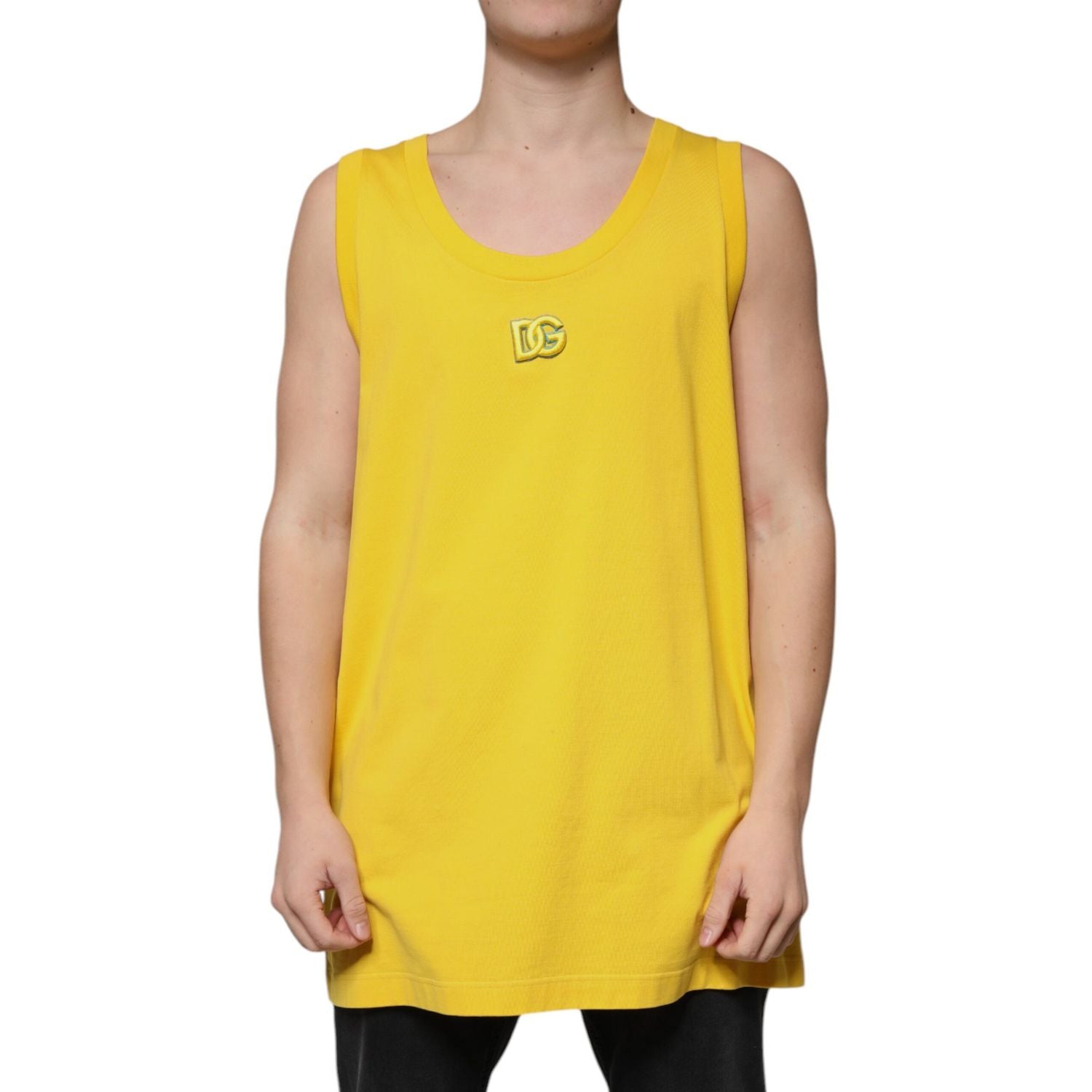 Dolce & Gabbana Yellow Cotton Round Neck Sleeveless T-shirt