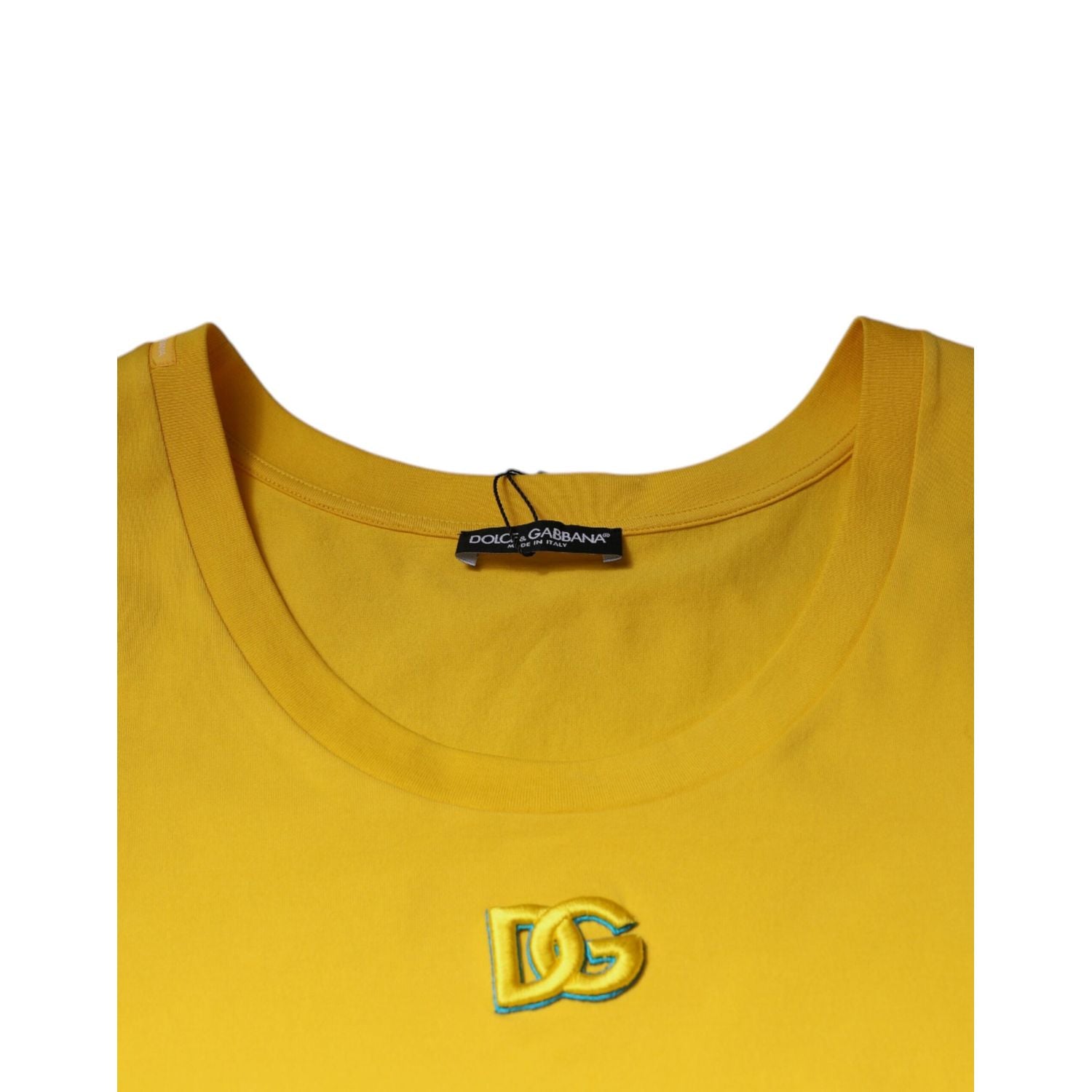 Dolce & Gabbana Yellow Cotton Round Neck Sleeveless T-shirt