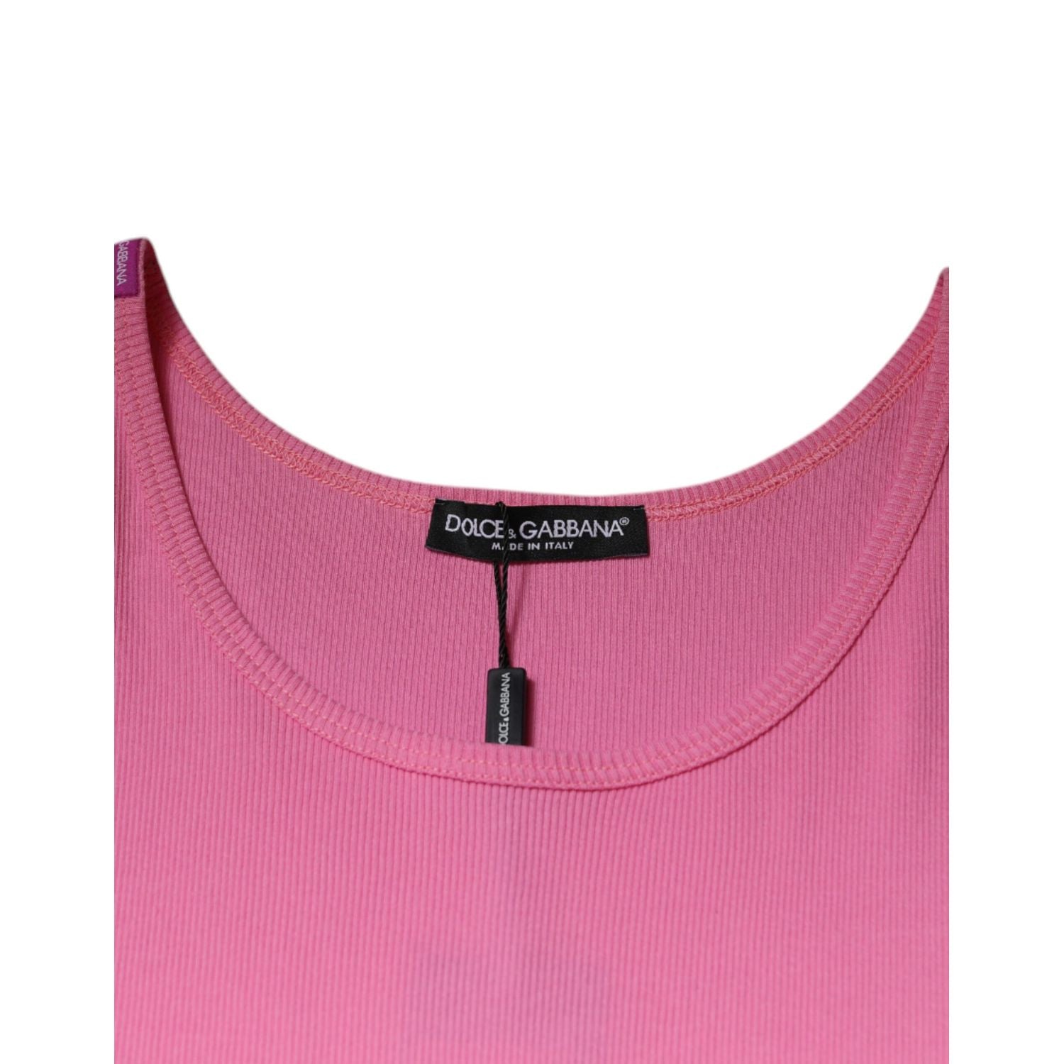 Dolce & Gabbana Pink Cotton Round Neck Sleeveless T-shirt