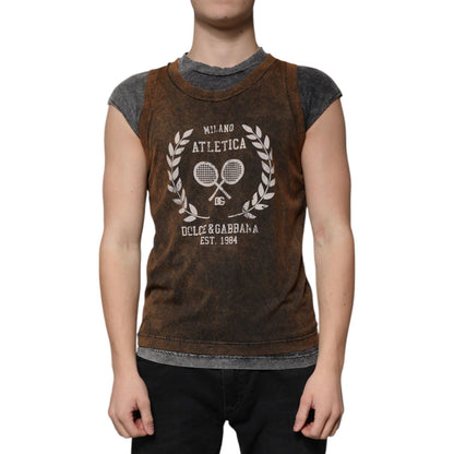 Dolce & Gabbana Brown Cotton Crew Neck Sleeveless T-shirt