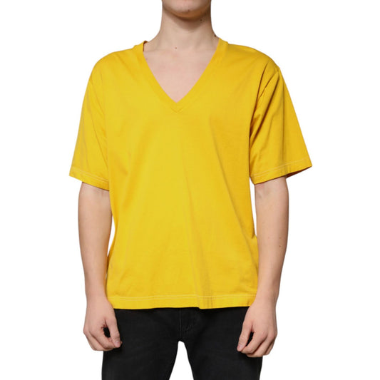 Dolce & Gabbana Yellow Cotton V-neck Short Sleeves T-shirt
