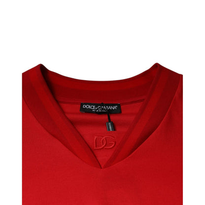Dolce & Gabbana Red Cotton V-neck Short Sleeves T-shirt