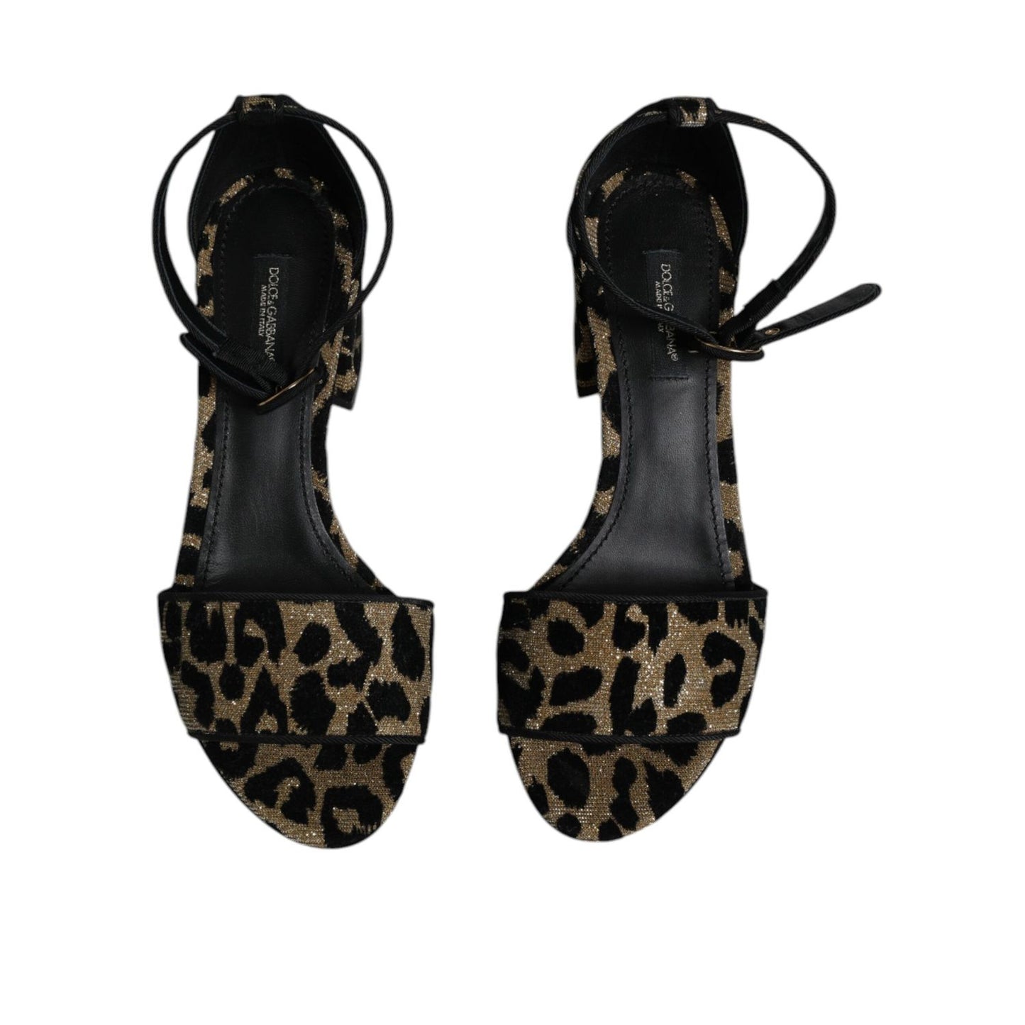 Dolce & Gabbana Gold Leopard Lurex Ankle Strap Heels Sandals Shoes