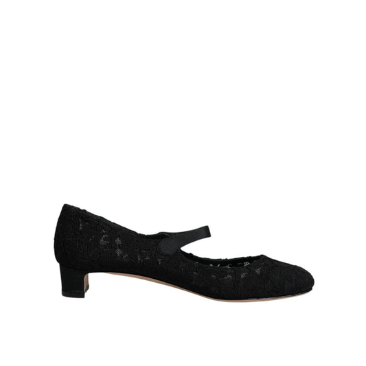 Dolce & Gabbana Black Mary Jane Taormina Lace Pumps Shoes