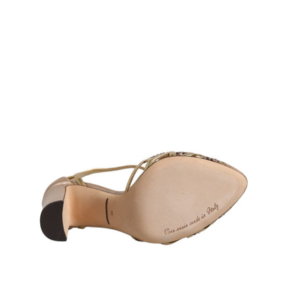 Dolce & Gabbana Beige Crystal Embellished Satin Leather Pumps Shoes