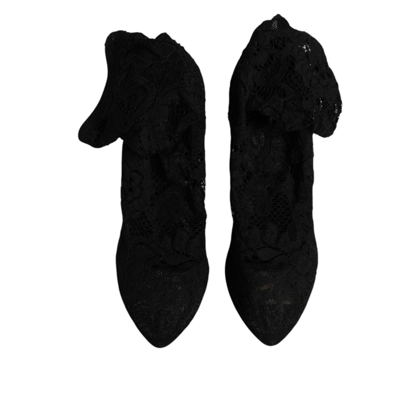 Dolce & Gabbana Black Lace Stretch Heels Mid Calf Boots Shoes