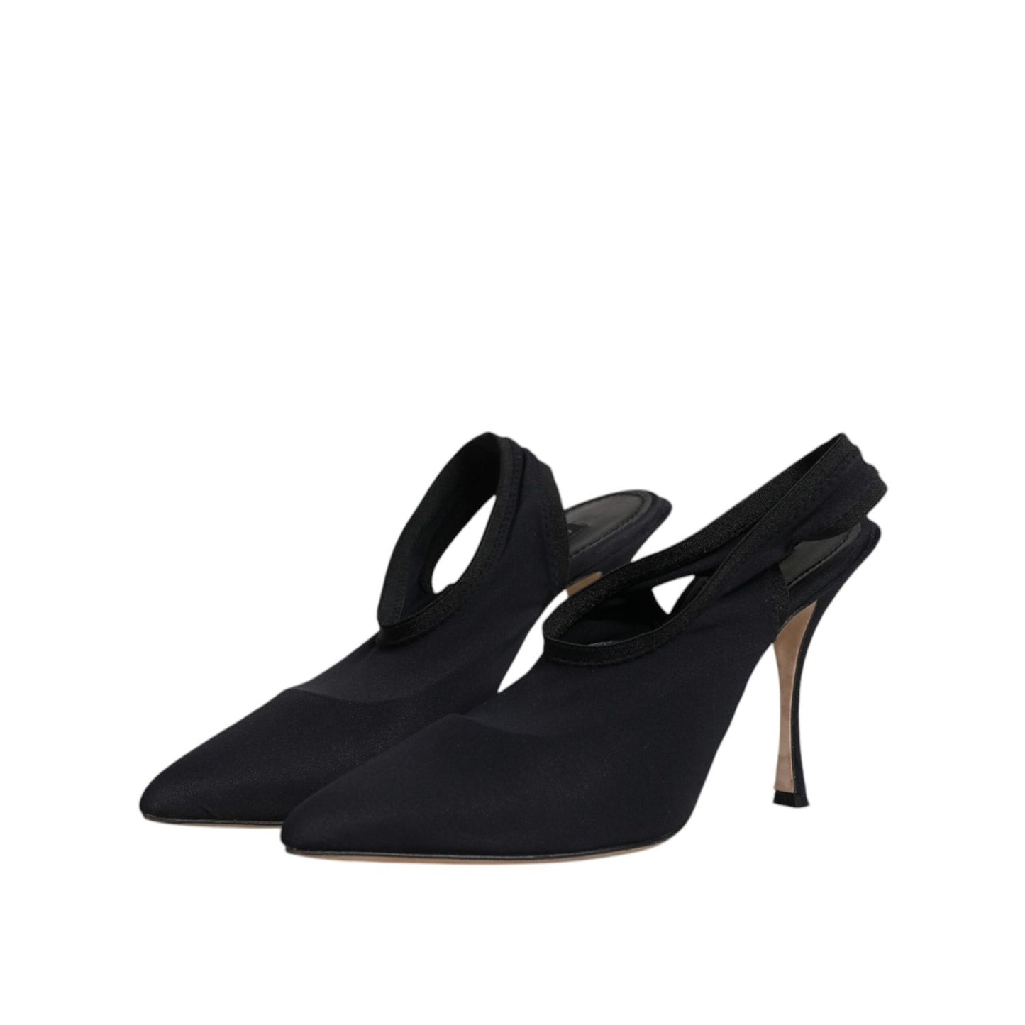 Dolce & Gabbana Black Jersey Stretch Heels Slingback Shoes