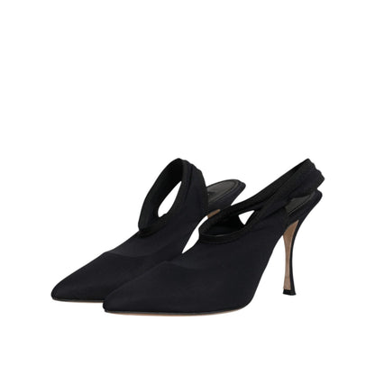 Dolce & Gabbana Black Jersey Stretch Heels Slingback Shoes