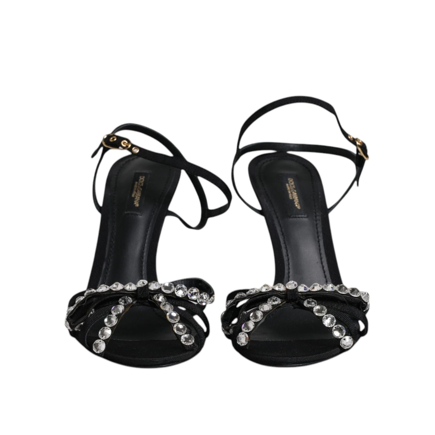 Dolce & Gabbana Black Leather Crystal Bow KEIRA Sandals Shoes