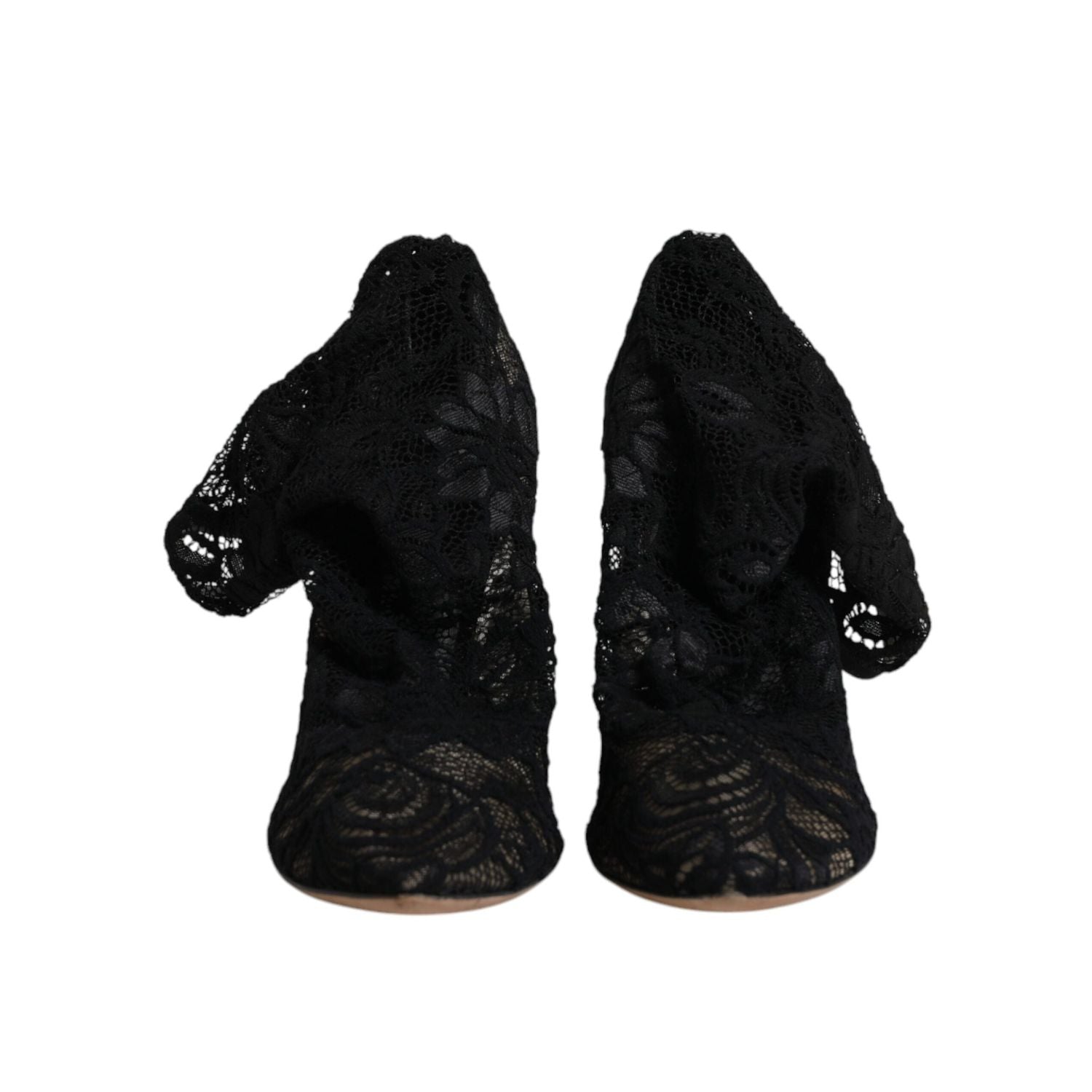 Dolce & Gabbana Black Lace Stretch Heels Mid Calf Boots Shoes