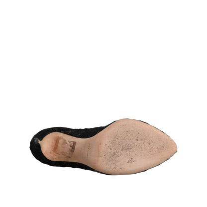 Dolce & Gabbana Black Lace Stretch Heels Mid Calf Boots Shoes