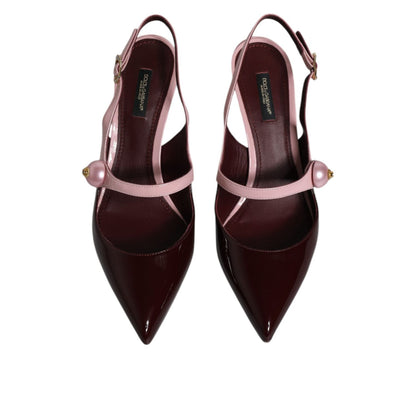 Dolce & Gabbana Pink Maroon Leather Kitten Heels Slingbacks Shoes