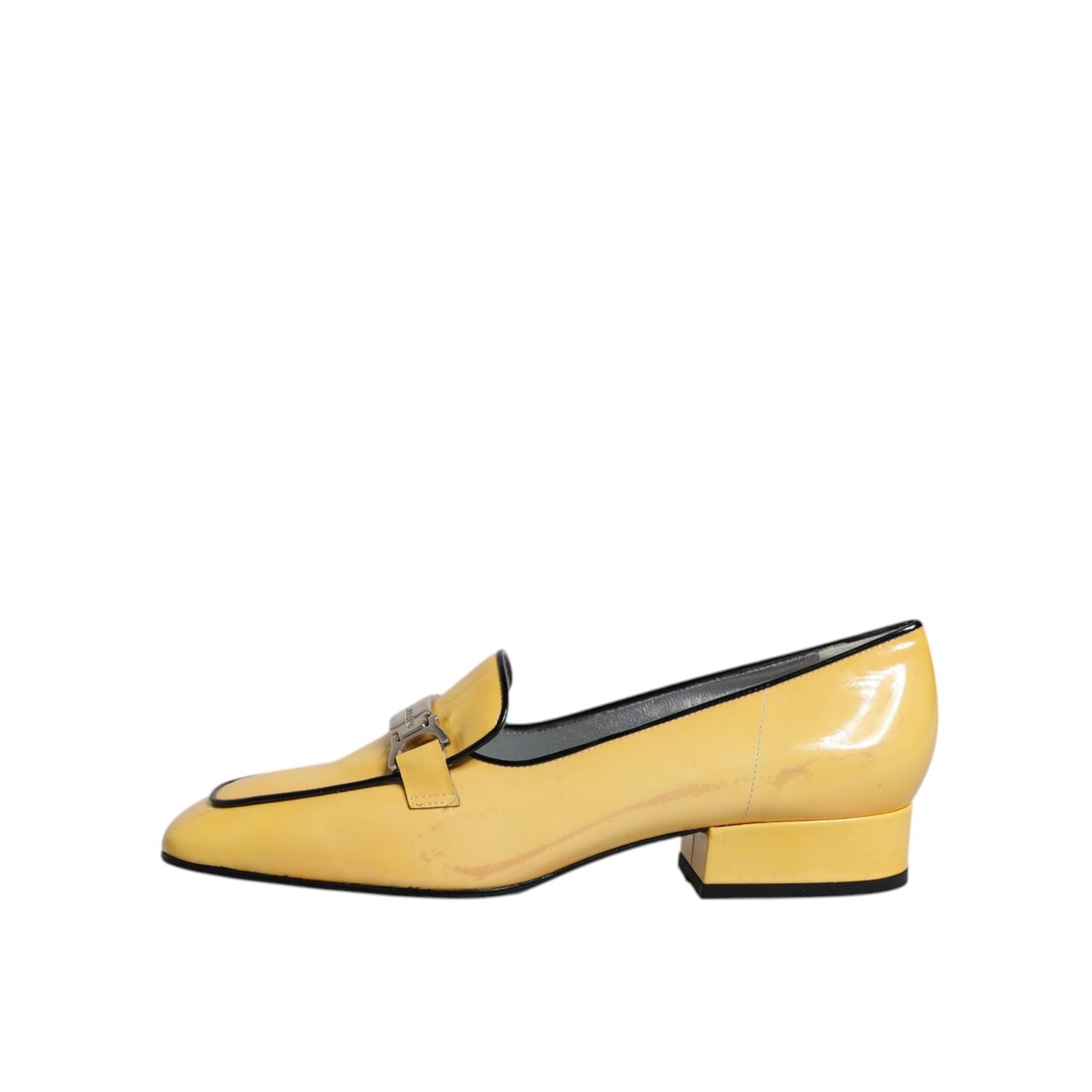 Dolce & Gabbana Yellow Leather Logo Plaque Slip On Mocassin Shoes