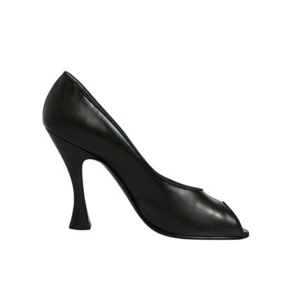 Dolce & Gabbana Green Leather Peep Toe Heels Pumps Shoes