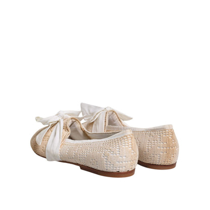 Dolce & Gabbana Beige Ribbon Fabric Ballerina Flats Shoes