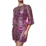 Dolce & Gabbana Metallic Fuchsia Floral Sheath Mini Dress DR281290-40