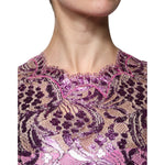 Dolce & Gabbana Metallic Fuchsia Floral Sheath Mini Dress DR281290-40