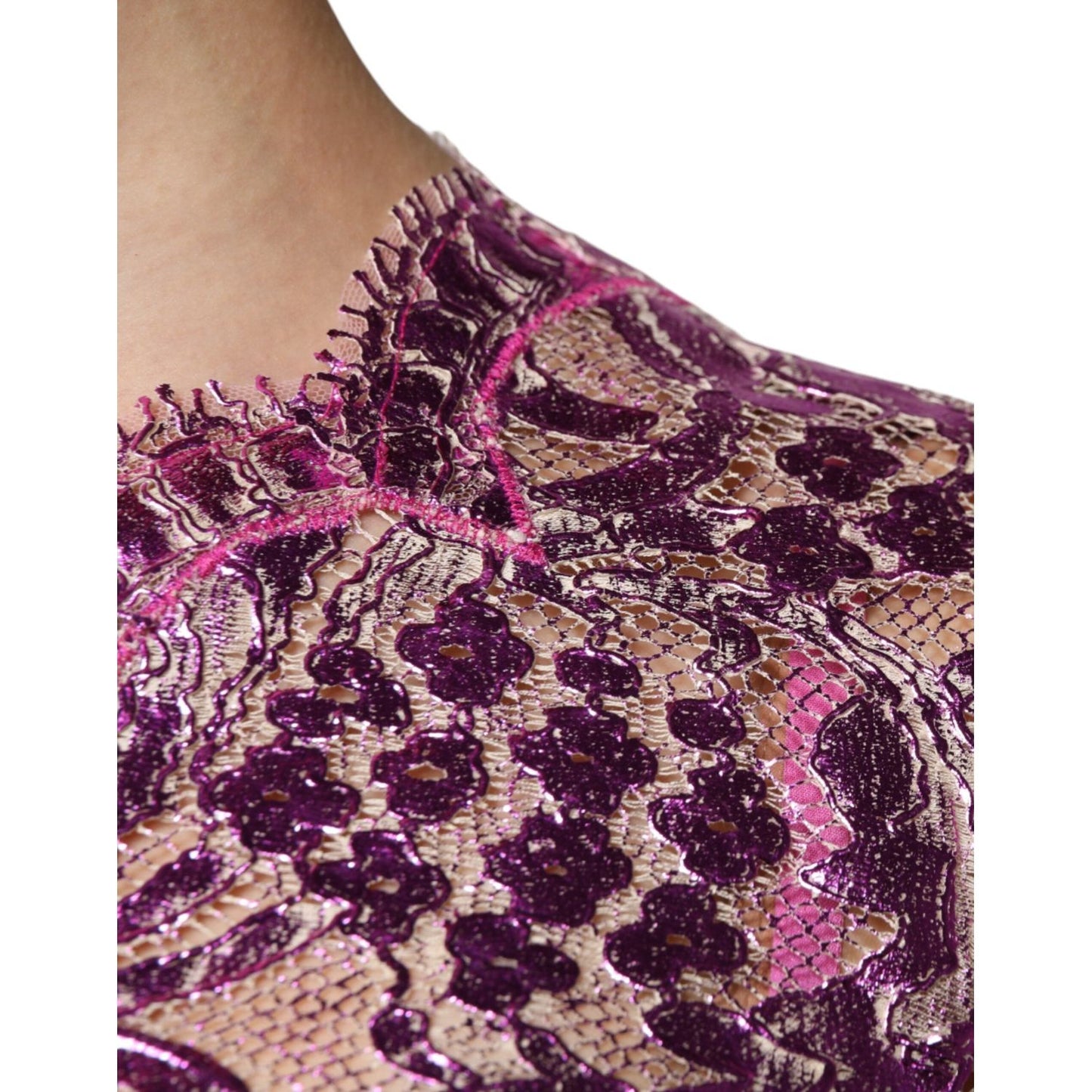 Dolce & Gabbana Metallic Fuchsia Floral Sheath Mini Dress DR281290-40