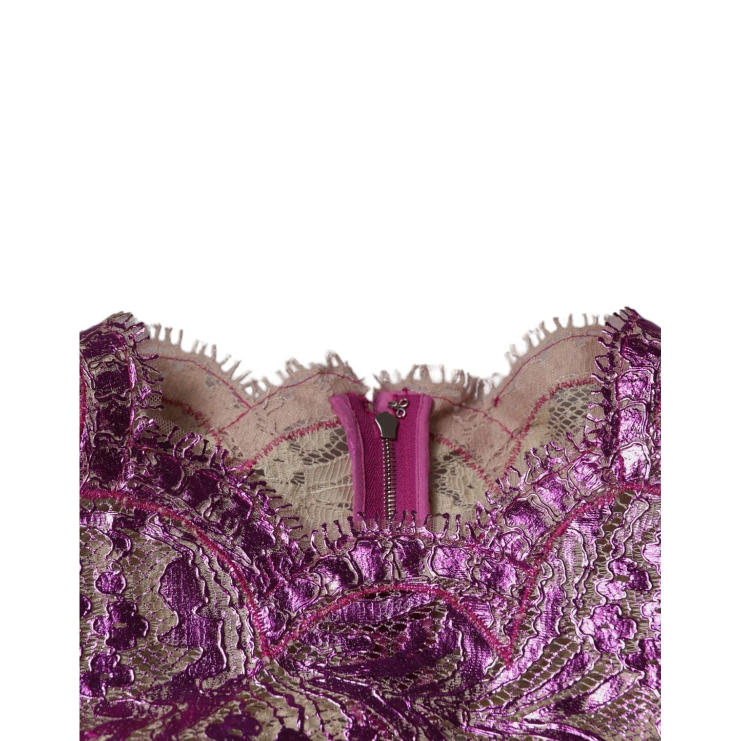 Dolce & Gabbana Metallic Fuchsia Floral Sheath Mini Dress