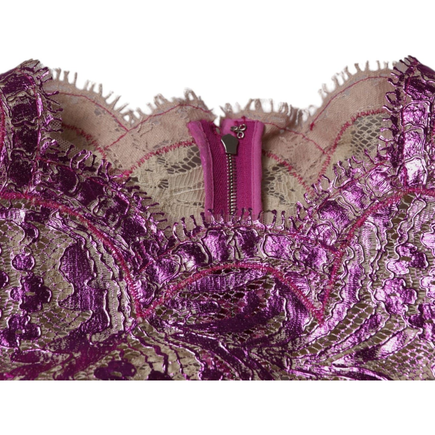 Dolce & Gabbana Metallic Fuchsia Floral Sheath Mini Dress DR281290-40