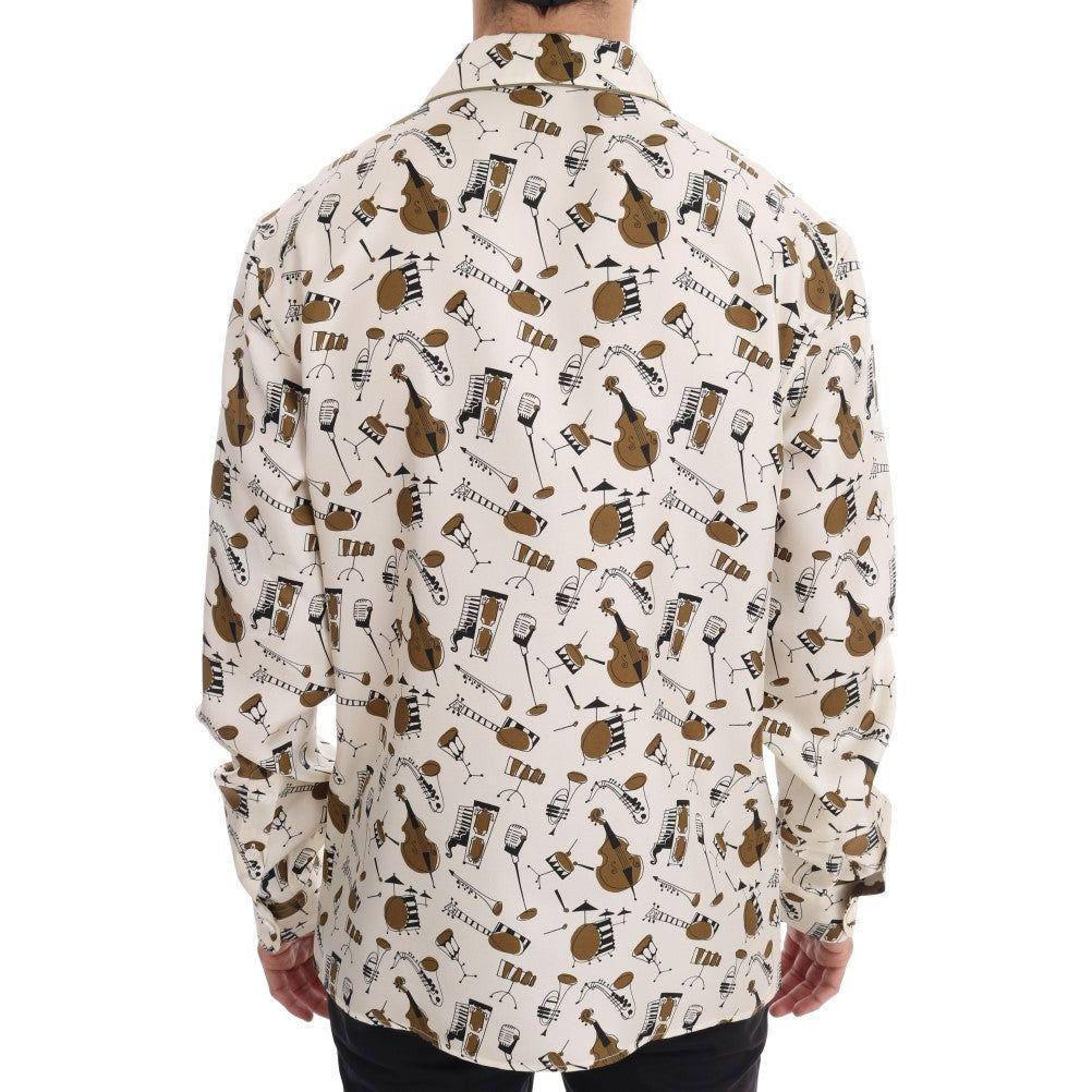 Dolce & Gabbana White Silk JAZZ Motive Print Shirt
