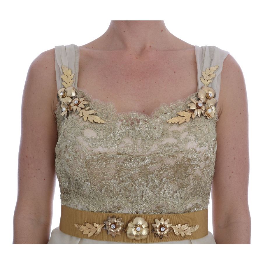 Dolce & Gabbana Gold Silk Crystal Embellished Dress