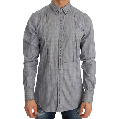 Dolce & Gabbana Gray Check GOLD Cotton Slim Fit Shirt