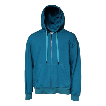 Dolce & Gabbana Blue Logo Cotton Hooded Sweatshirt Sweater