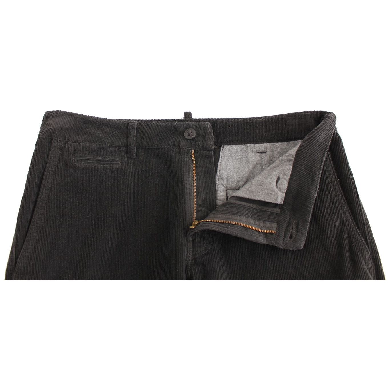 GF Ferre Black Corduroy Cotton Straight Fit Pants Jeans & Pants