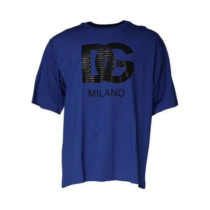 Dolce & Gabbana Blue Logo Print Cotton Men Crew Neck T-shirt