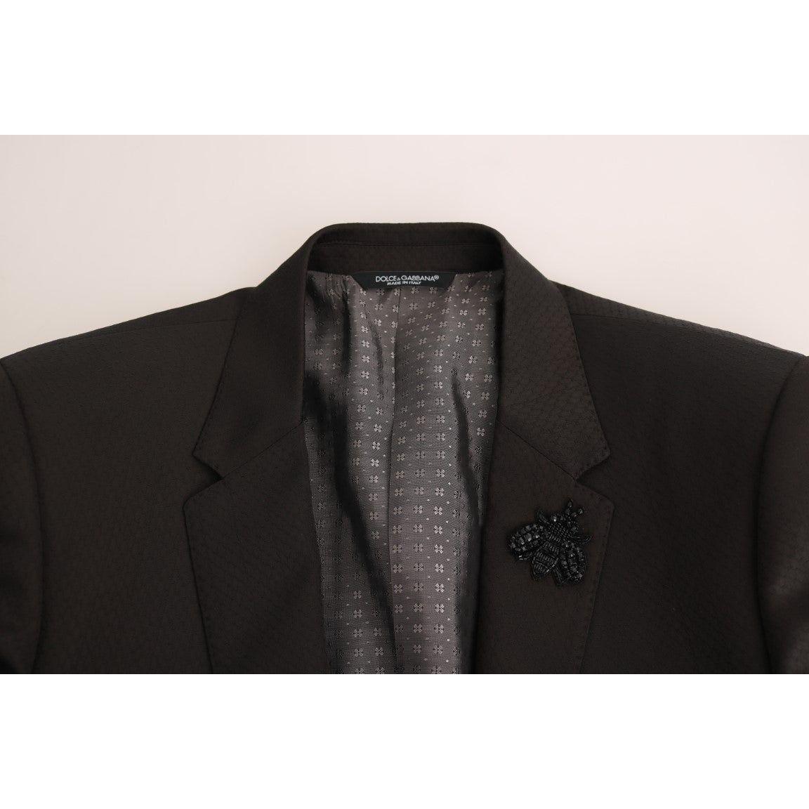 Dolce & Gabbana Brown Wool Crystal Bee Slim Fit MARTINI Suit