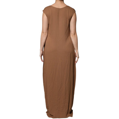 Fabiana Filippi Brown Sleeveless Deep V-neck A-line Long Maxi Dress