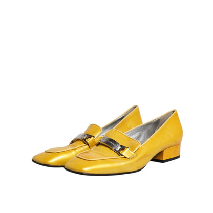 Dolce & Gabbana Yellow Leather Logo Plaque Slip On Mocassin Shoes