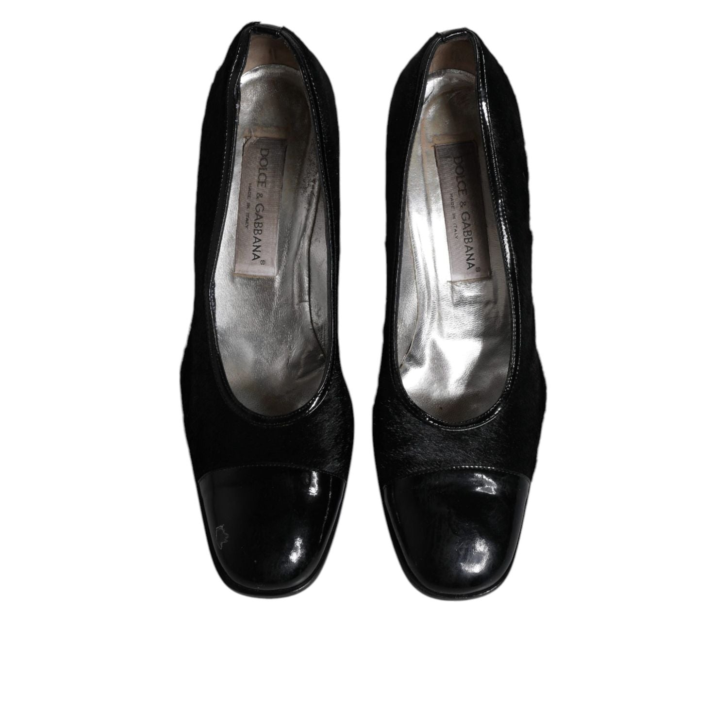 Dolce & Gabbana Black Leather Block Heels Pumps Shoes