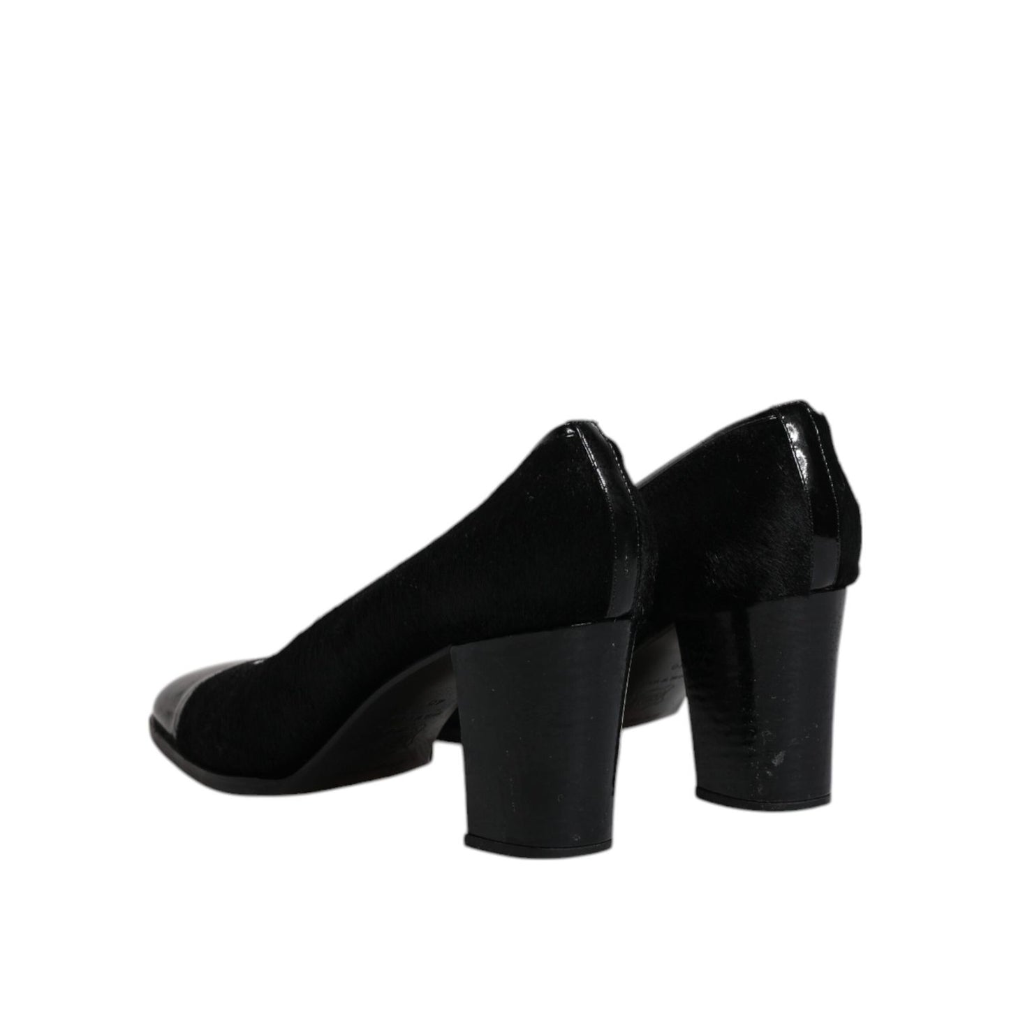 Dolce & Gabbana Black Leather Block Heels Pumps Shoes