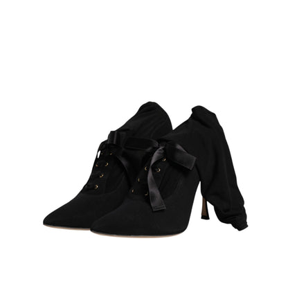 Dolce & Gabbana Black Stiletto Heels Mid Calf Boots Shoes