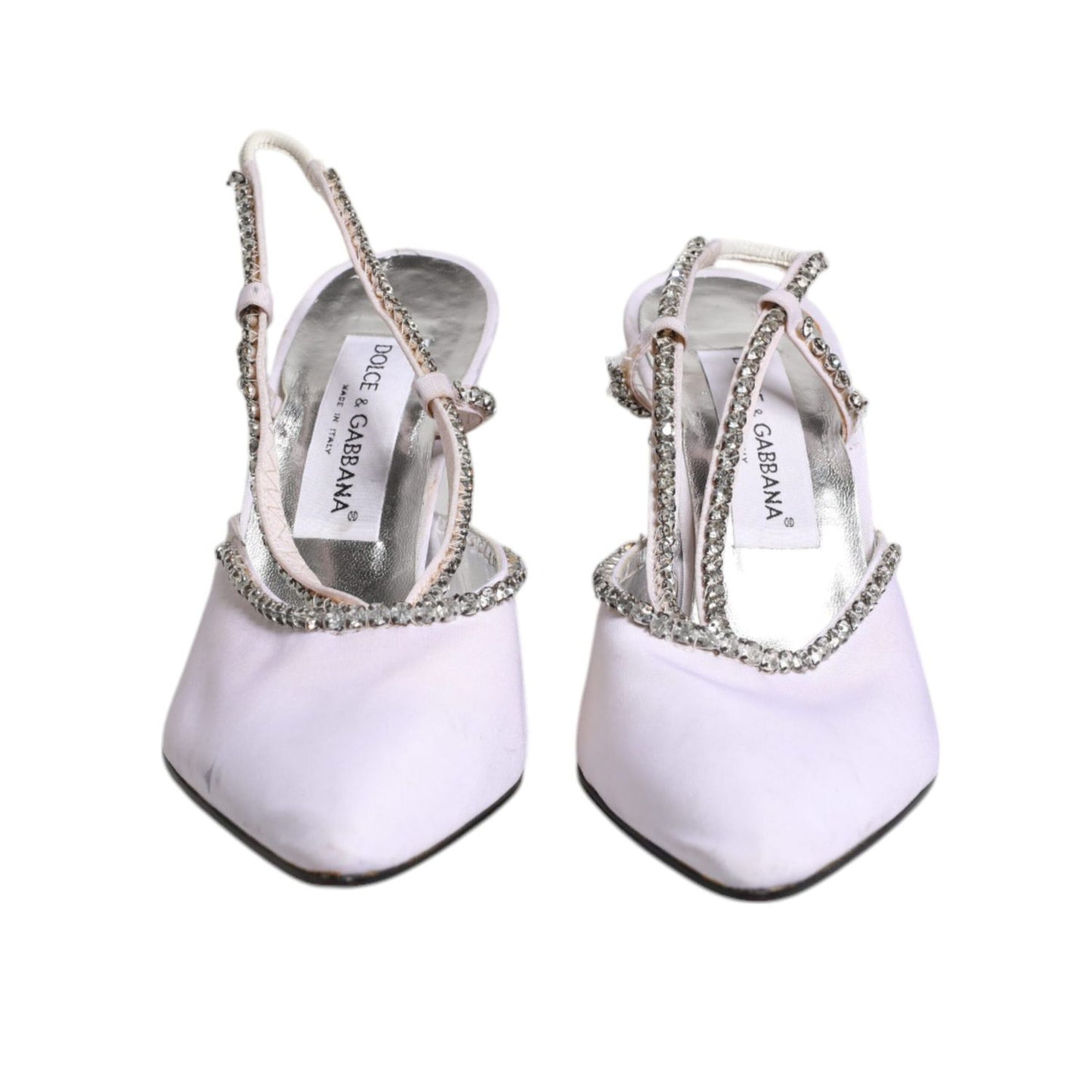 Dolce & Gabbana White Strass Crystal Slingbacks Pumps Shoes