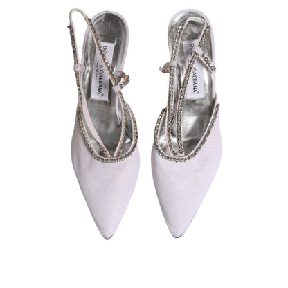 Dolce & Gabbana White Strass Crystal Slingbacks Pumps Shoes