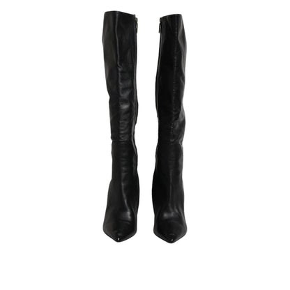 Dolce & Gabbana Black Leather Heels Knee High Boots Shoes