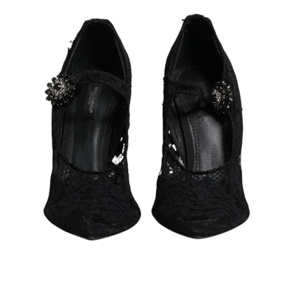 Dolce & Gabbana Black Lace Crystals Mary Jane Pumps Shoes