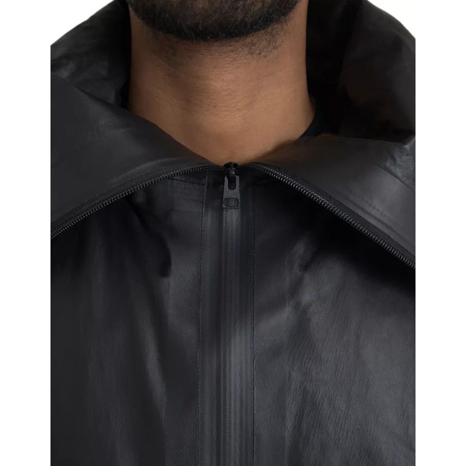 Bottega Veneta Black Leather Hooded Men Trenchcoat Jacket