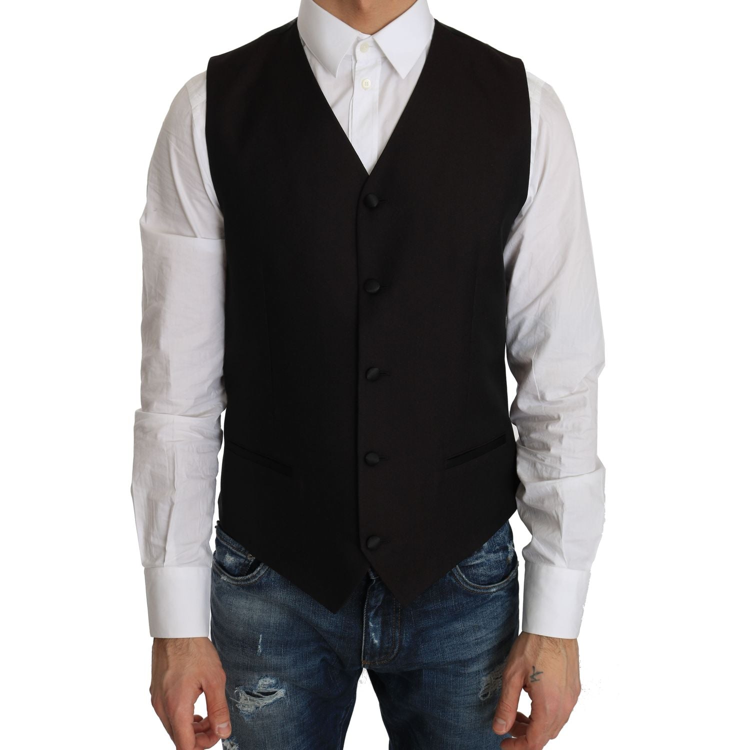 Dolce & Gabbana Black Silk Dress Waistcoat