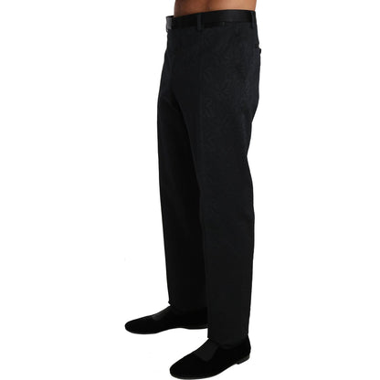 Dolce & Gabbana Black Cotton Brocade Formal Trousers Pants Jeans & Pants