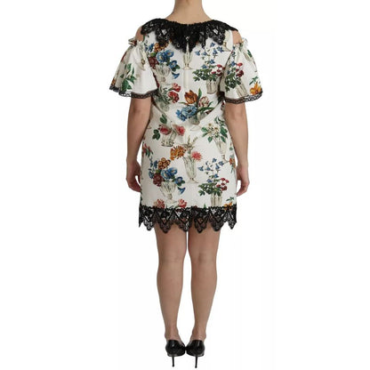 Dolce & Gabbana White Lace Floral Vase Shift Mini Dress