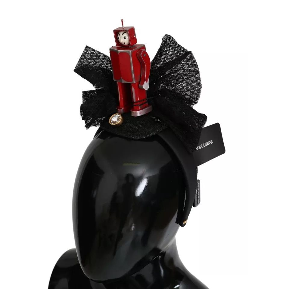 Dolce & Gabbana Red Black Robot Clear Crystal Headband Tiara Diadem