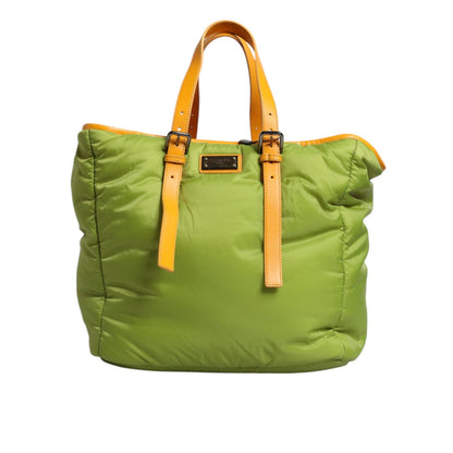 Dolce & Gabbana Green Nylon Padded Logo Plaque Tote Crossbody Bag