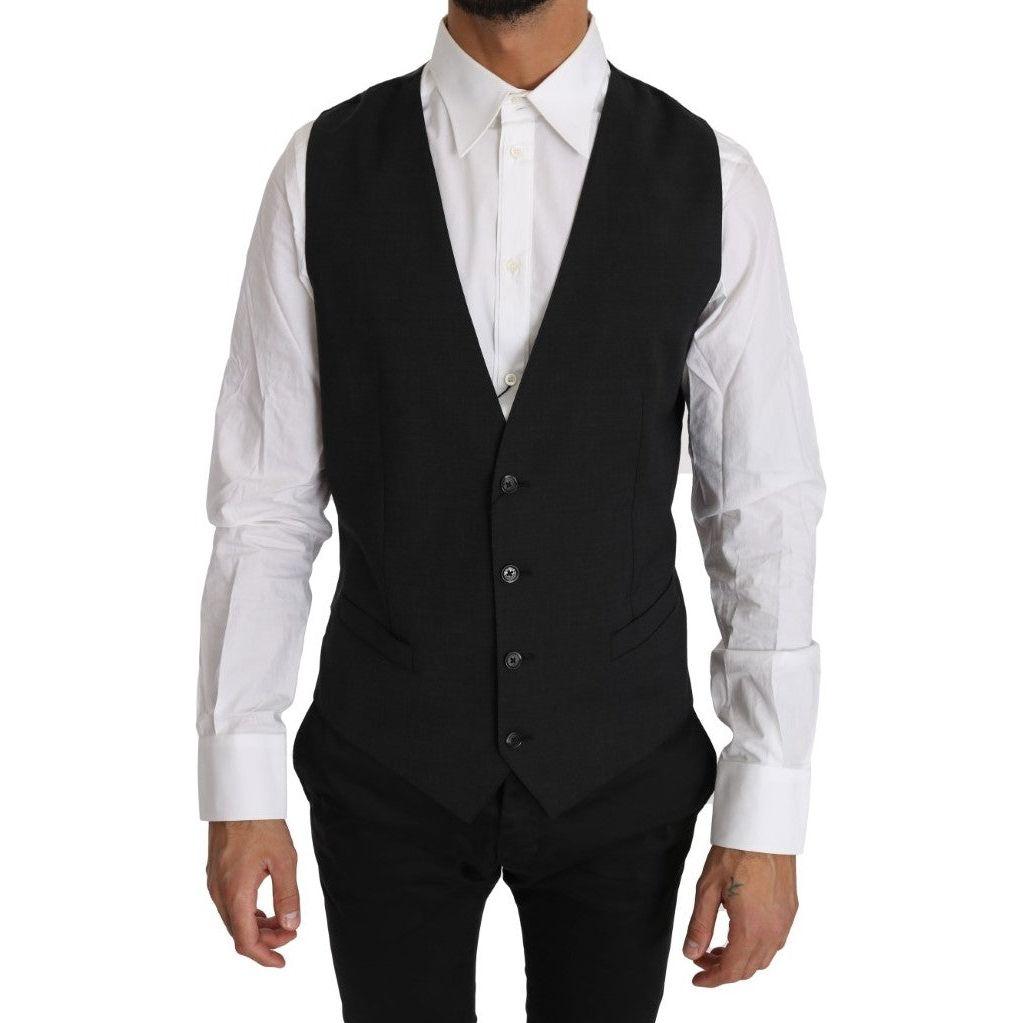 Dolce & Gabbana Gray Solid 100% Wool Waistcoat Vest