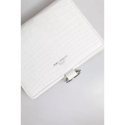 Dolce & Gabbana White Blue Leather Bifold Crossbody Sling Wallet