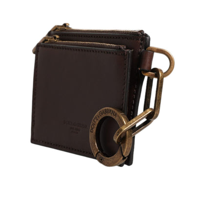 Dolce & Gabbana Brown Leather Zip Logo Keyring Coin Purse Keyring Wallet